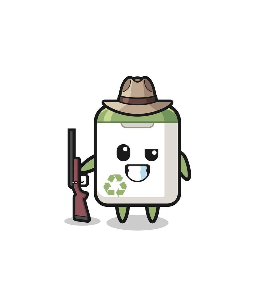 trash can hunter mascot holding a gun vector