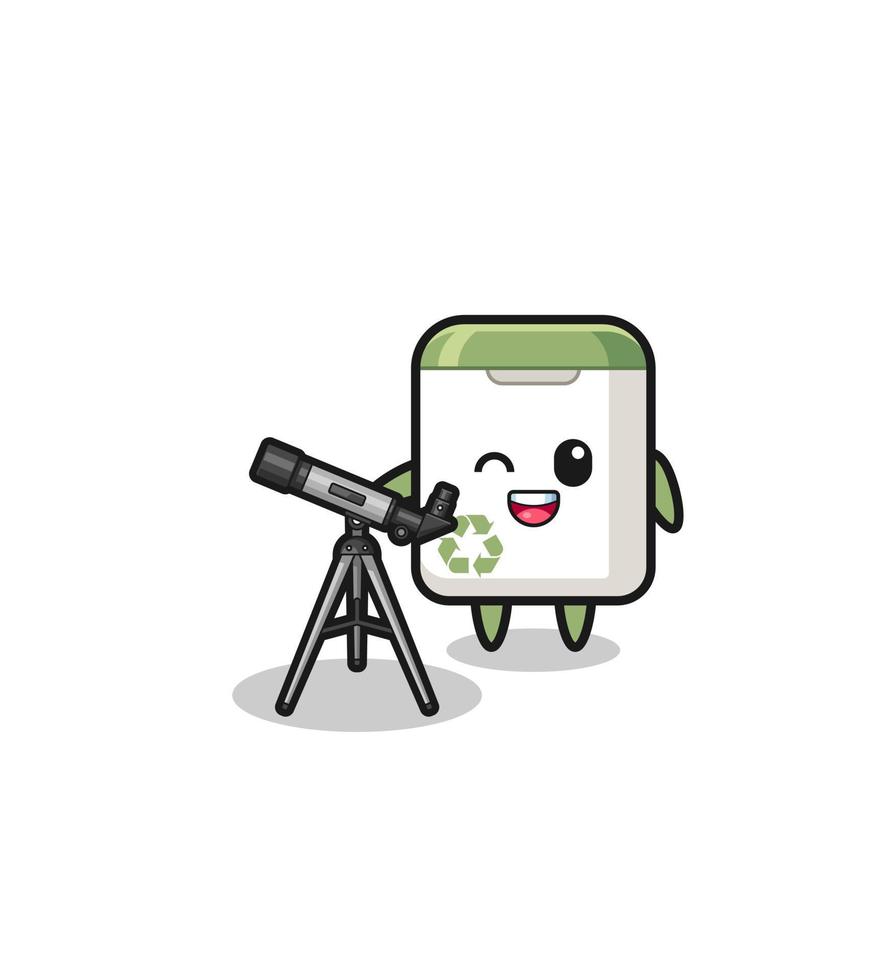 trash can astronomer mascot with a modern telescope vector