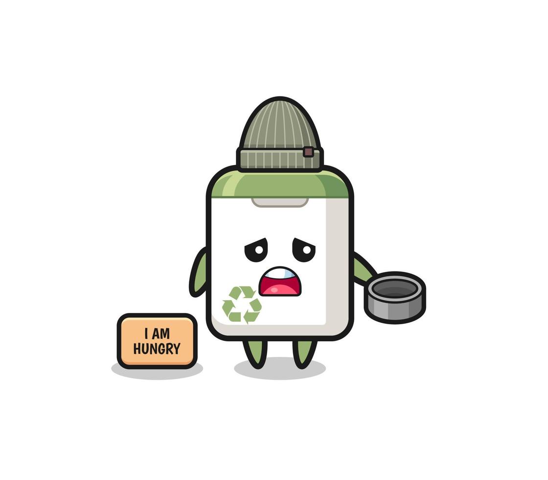 cute trash can beggar cartoon character vector
