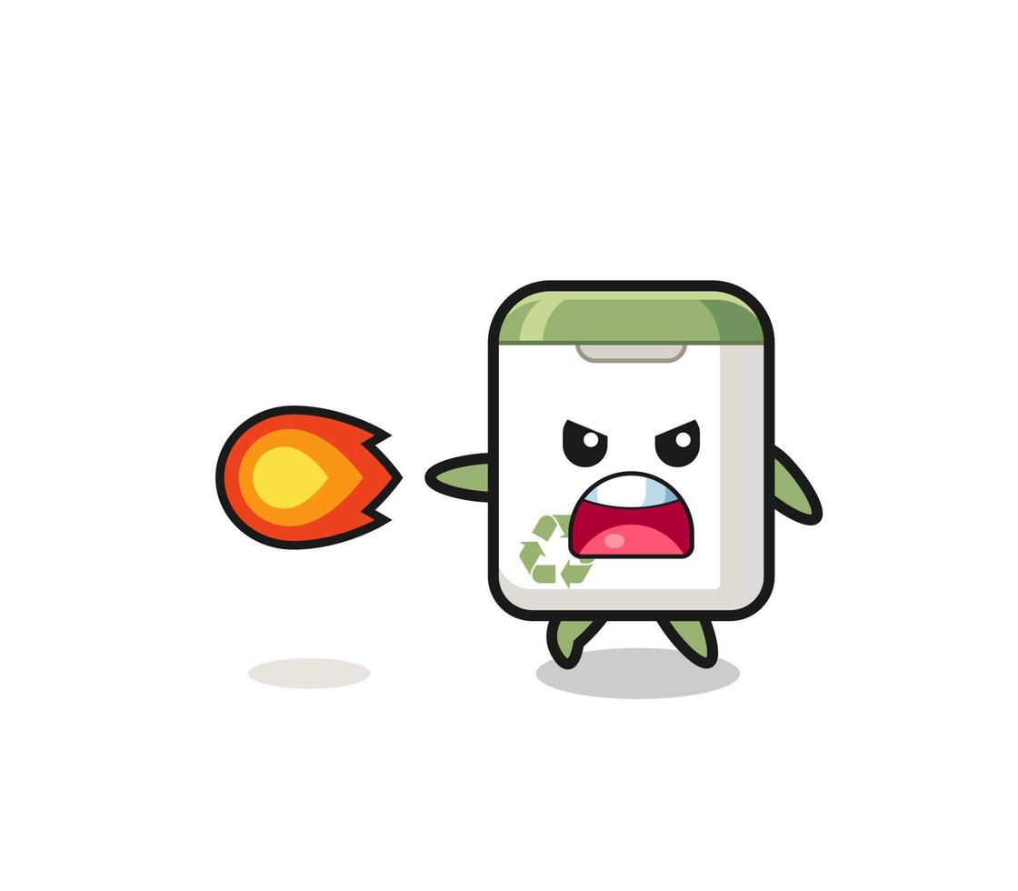 cute trash can mascot is shooting fire power vector