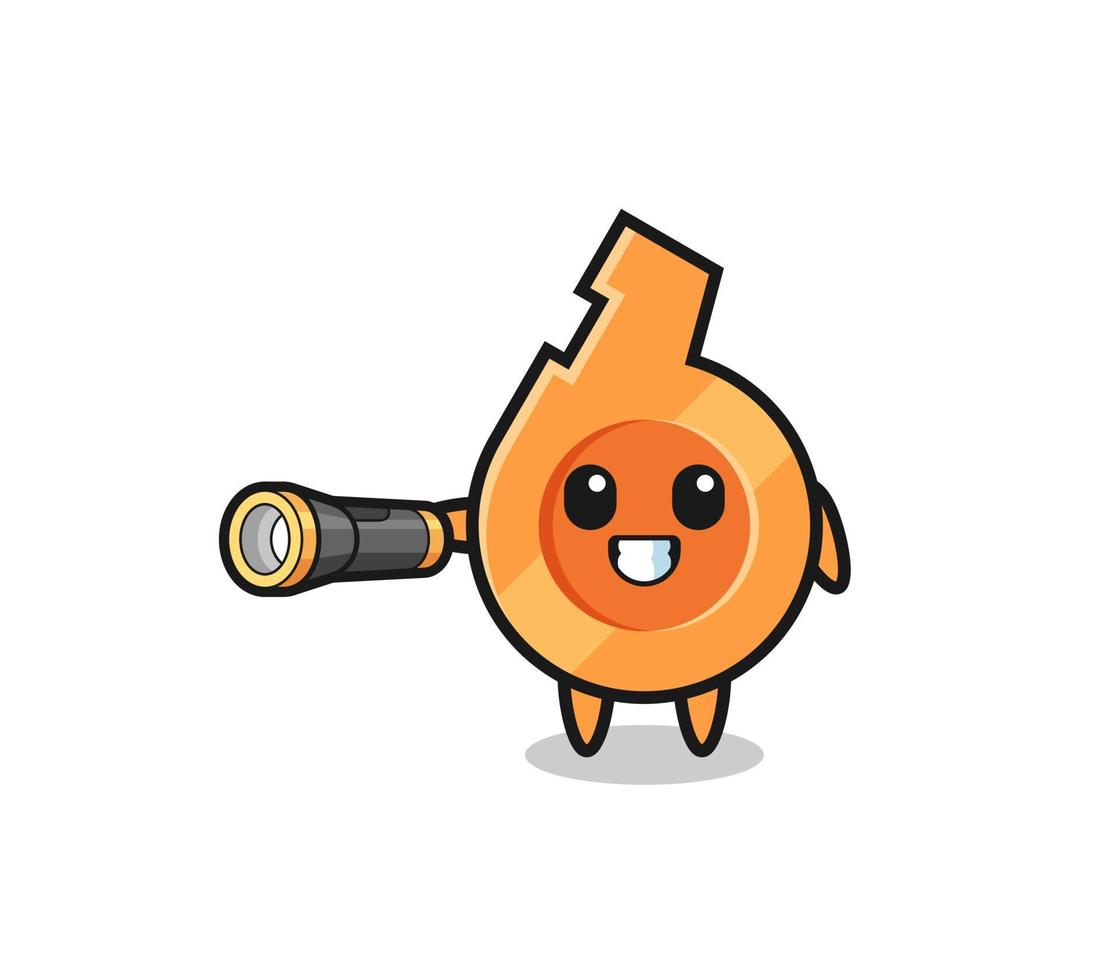 whistle mascot holding flashlight vector