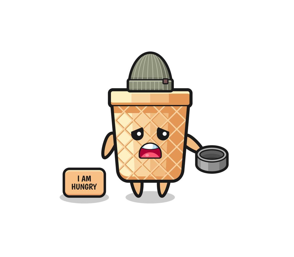 cute waffle cone beggar cartoon character vector