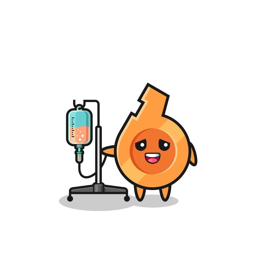 cute whistle character standing with infusion pole vector