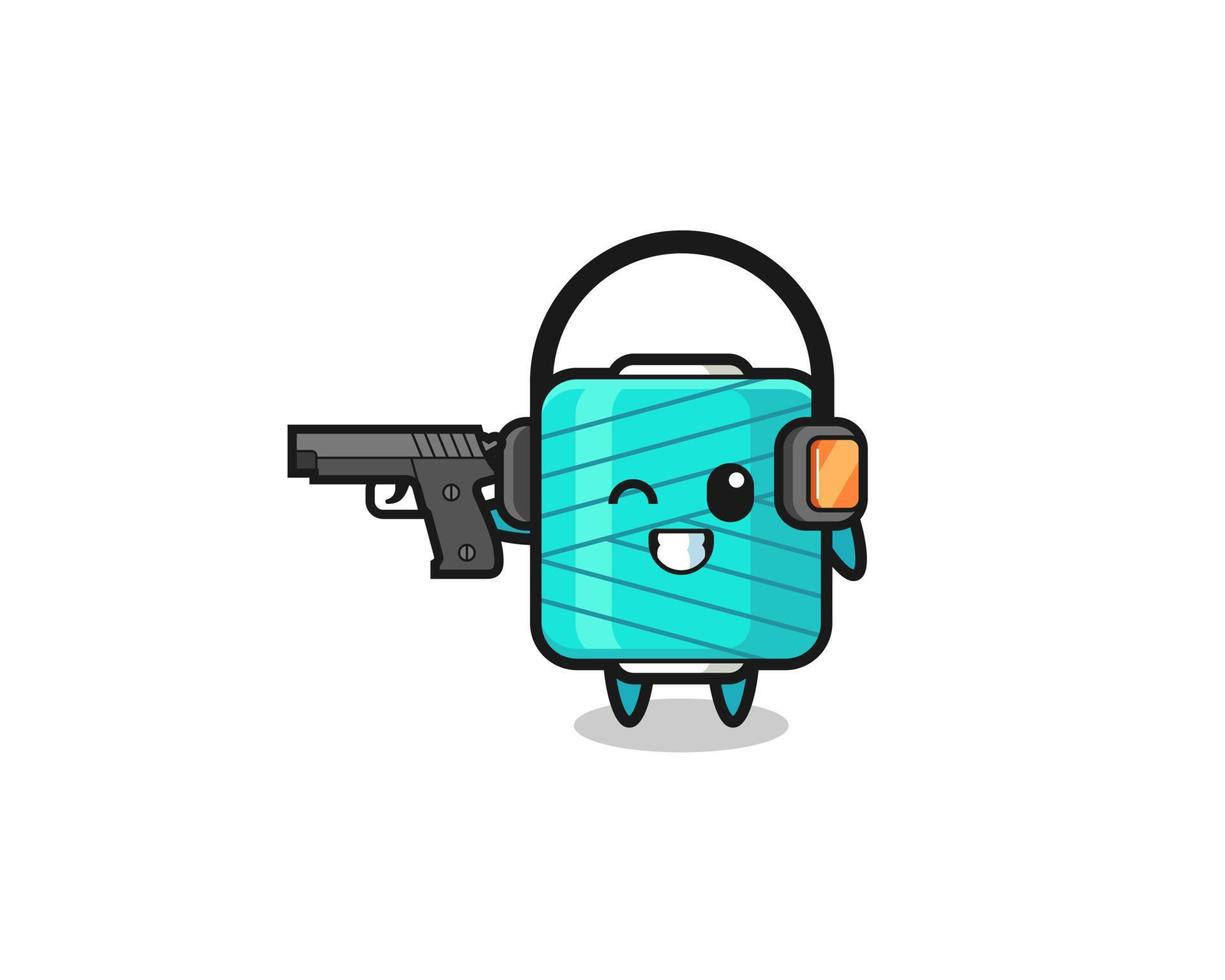 illustration of yarn spool cartoon doing shooting range vector