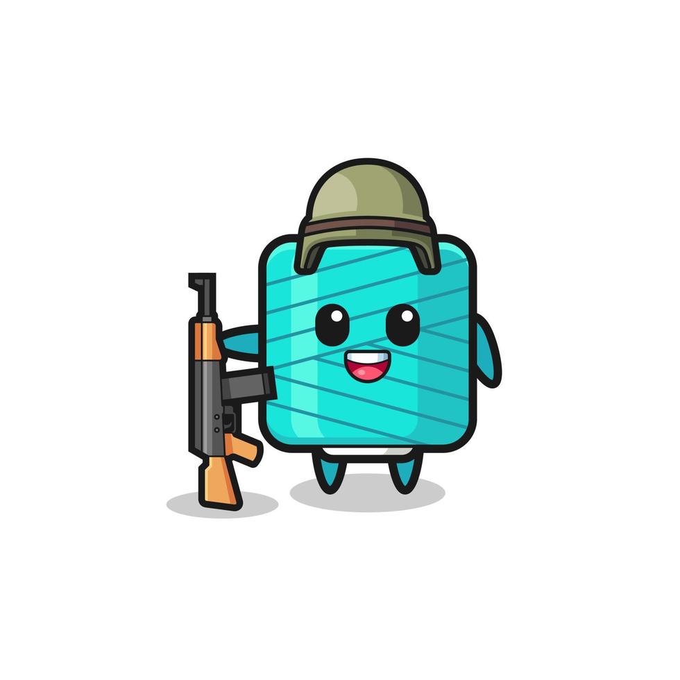 cute yarn spool mascot as a soldier vector