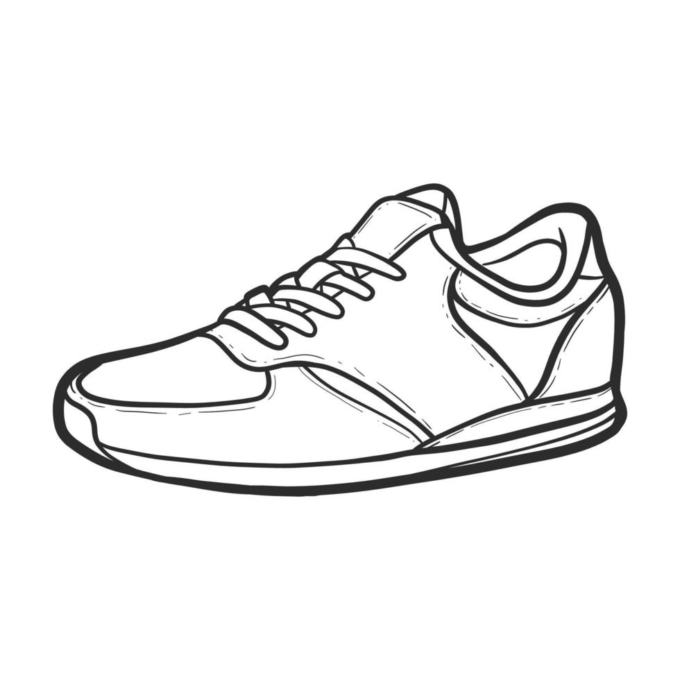 contorno de zapatillas dibujado a mano. vector de dibujo, zapatilla de deporte de línea negra. ilustración vectorial