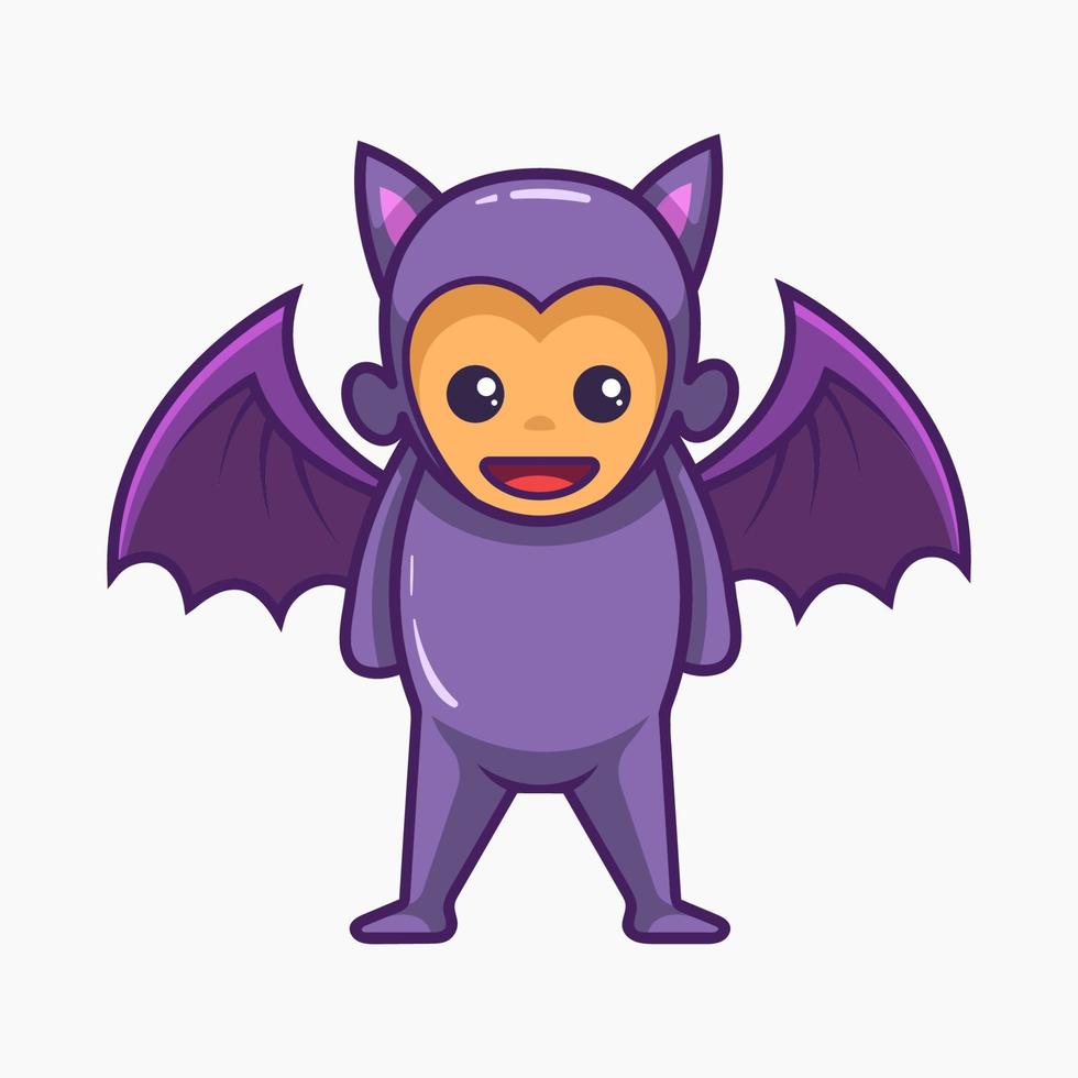 cute bat halloween mascot custome with isolated background. vector