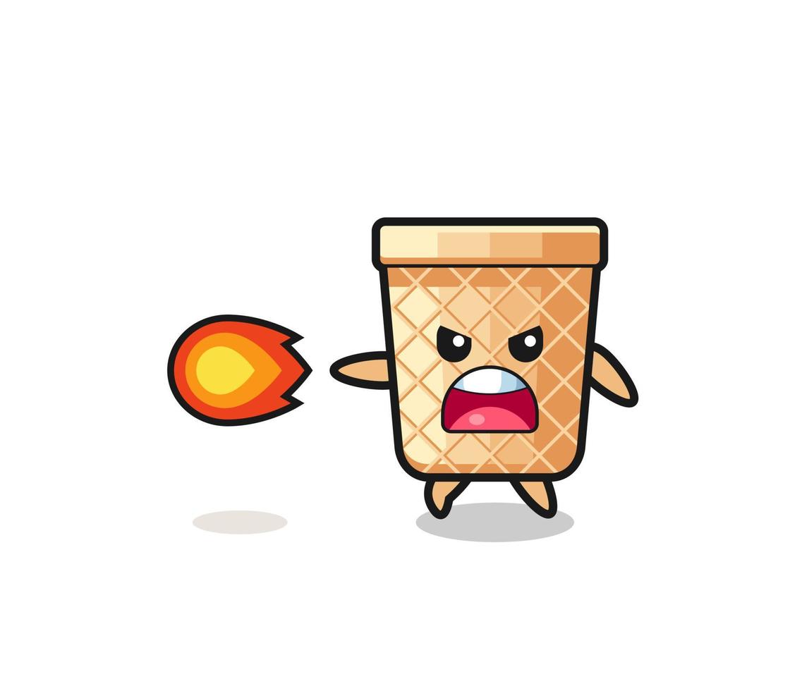 cute waffle cone mascot is shooting fire power vector