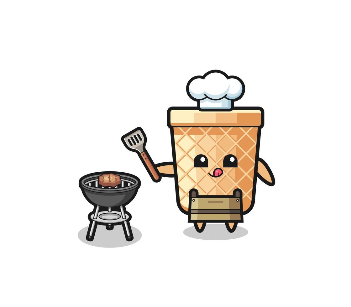 waffle cone barbeque chef with a grill vector