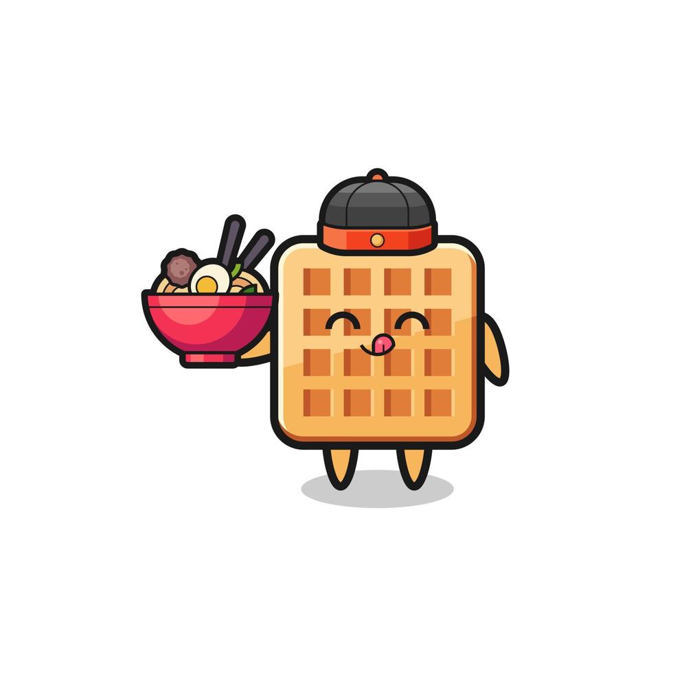 waffle as Chinese chef mascot holding a noodle bowl vector
