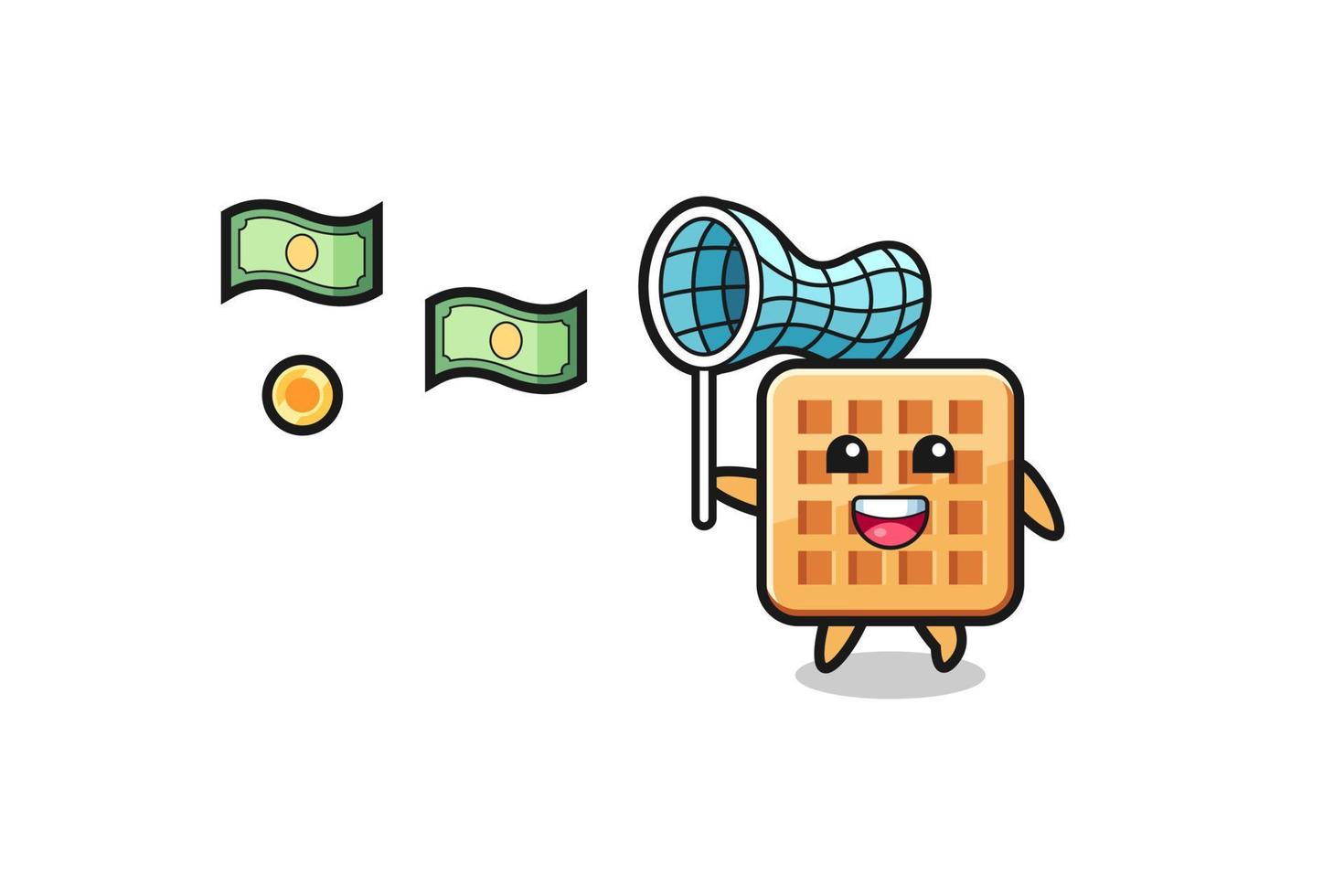 illustration of the waffle catching flying money vector