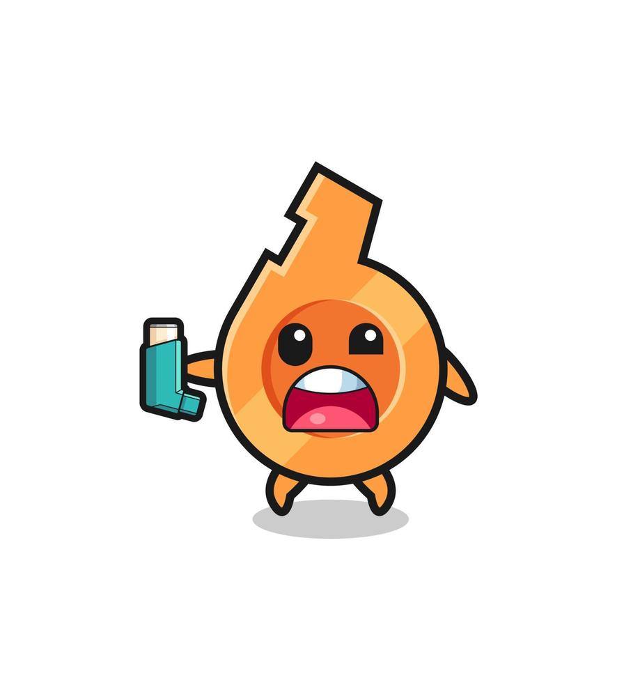 whistle mascot having asthma while holding the inhaler vector