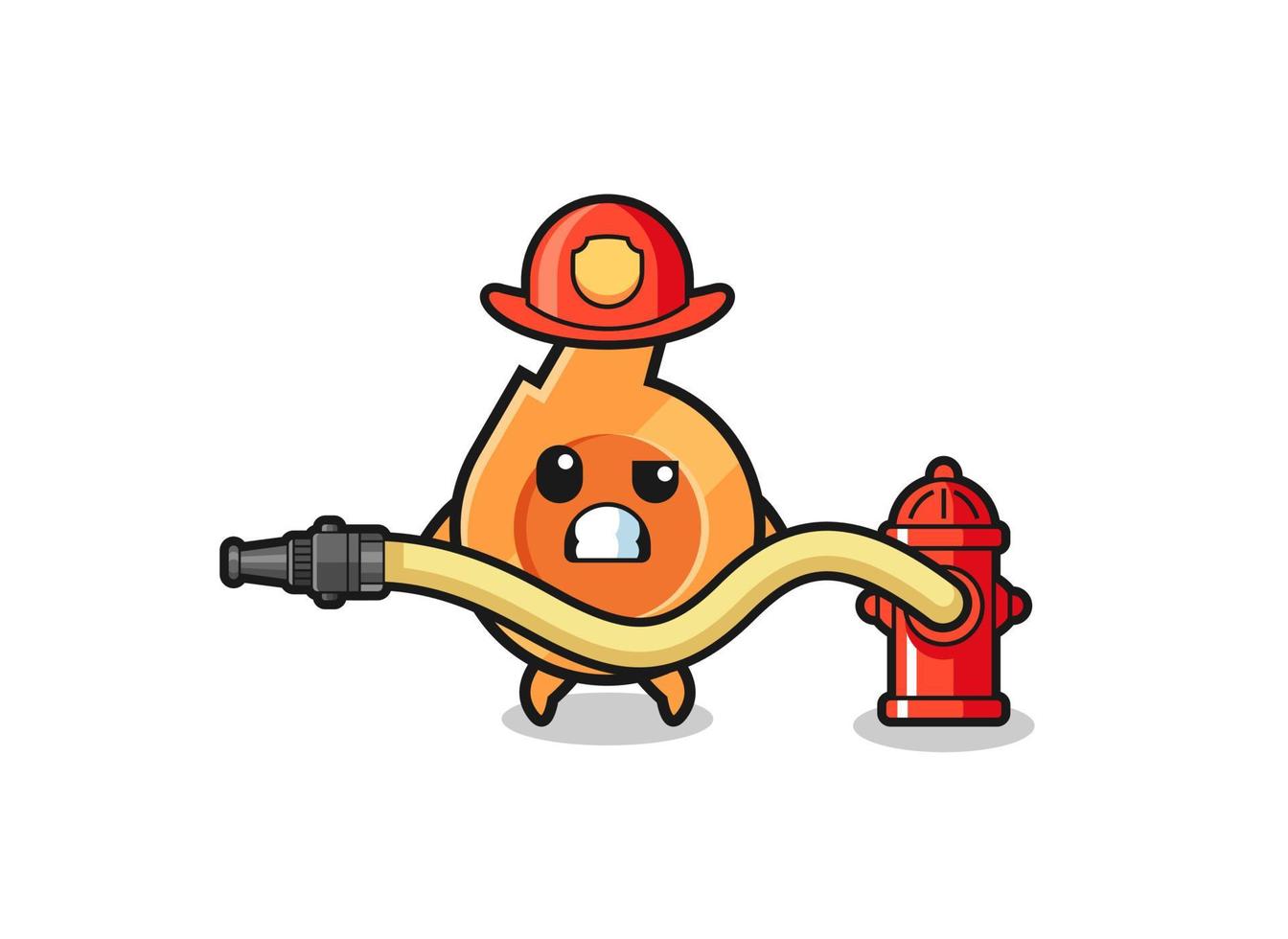 whistle cartoon as firefighter mascot with water hose vector