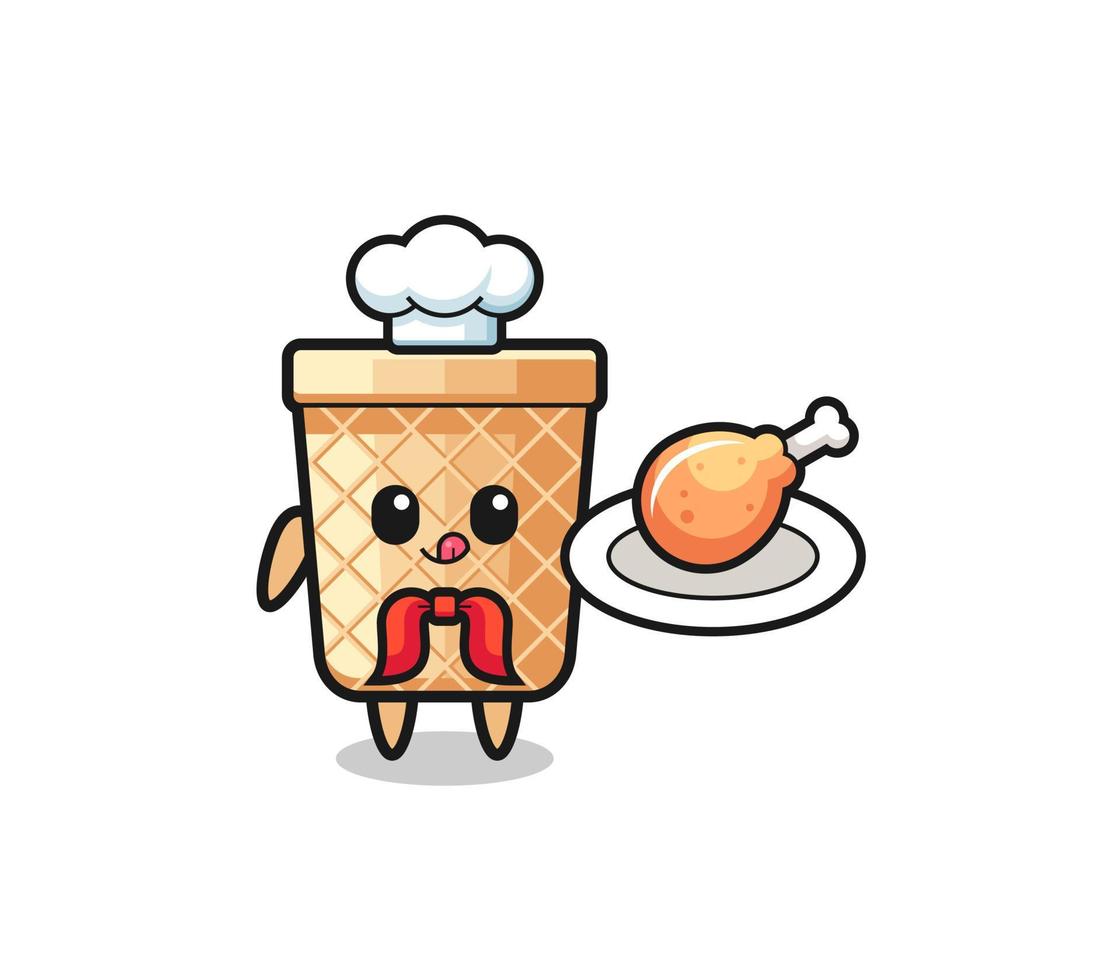 waffle cone fried chicken chef cartoon character vector