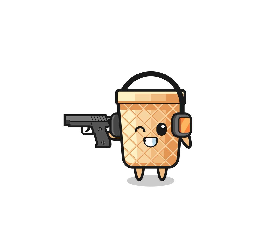 illustration of waffle cone cartoon doing shooting range vector