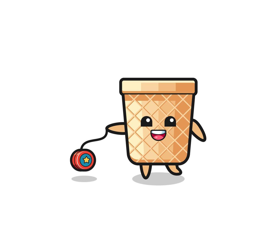 cartoon of cute waffle cone playing a yoyo vector