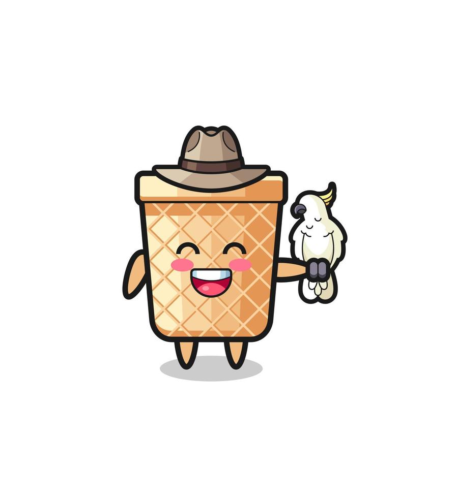 waffle cone zookeeper mascot with a parrot vector