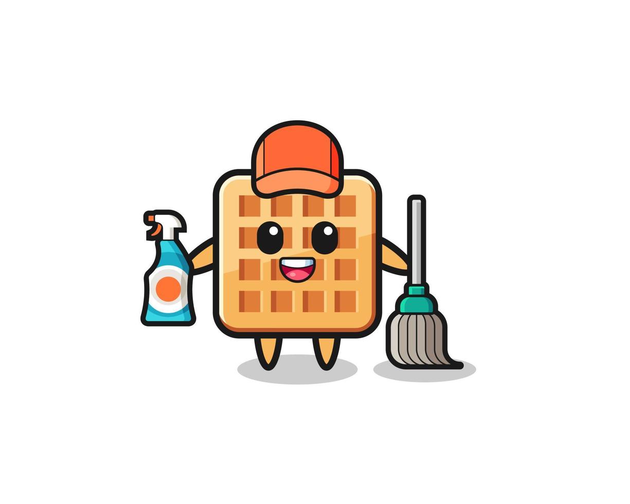 lindo personaje de gofre como mascota de los servicios de limpieza vector