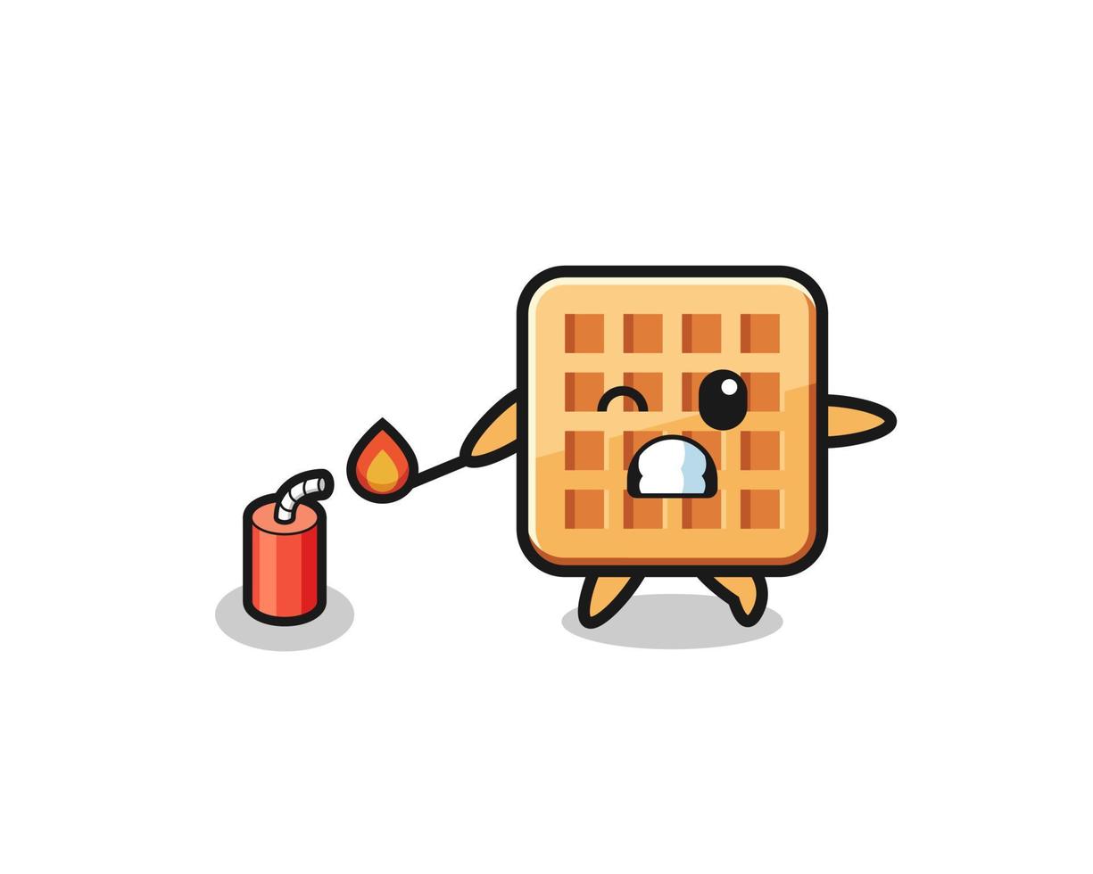 waffle mascot illustration playing firecracker vector