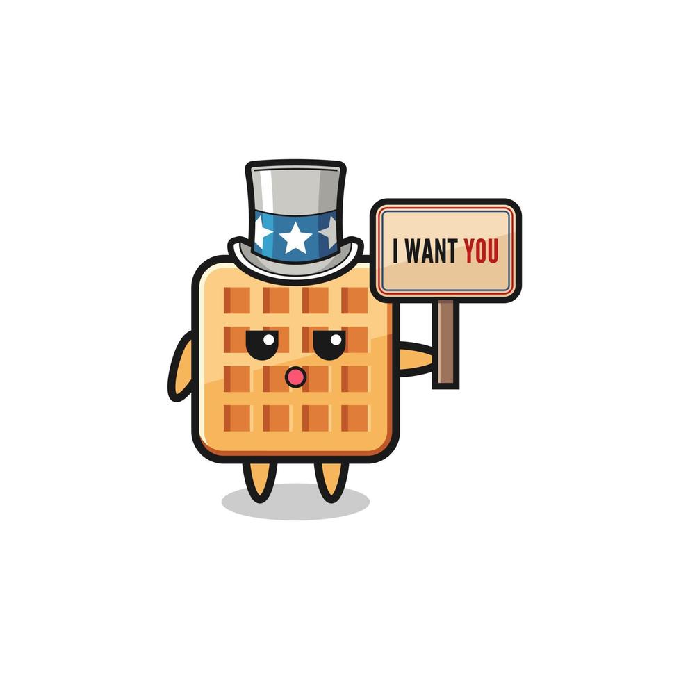 waffle cartoon as uncle Sam holding the banner I want you vector