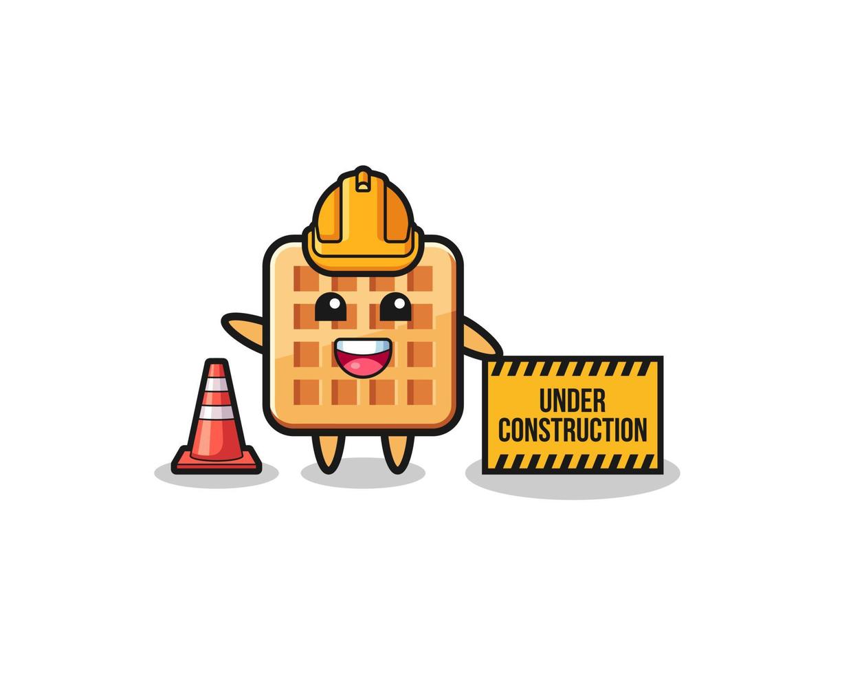 ilustración de waffle con pancarta en construcción vector