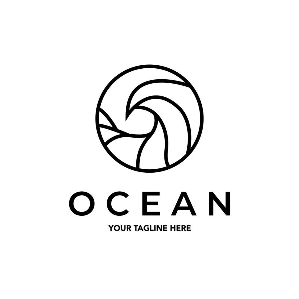 diseño de ilustración de vector de logotipo minimalista de arte de línea oceánica