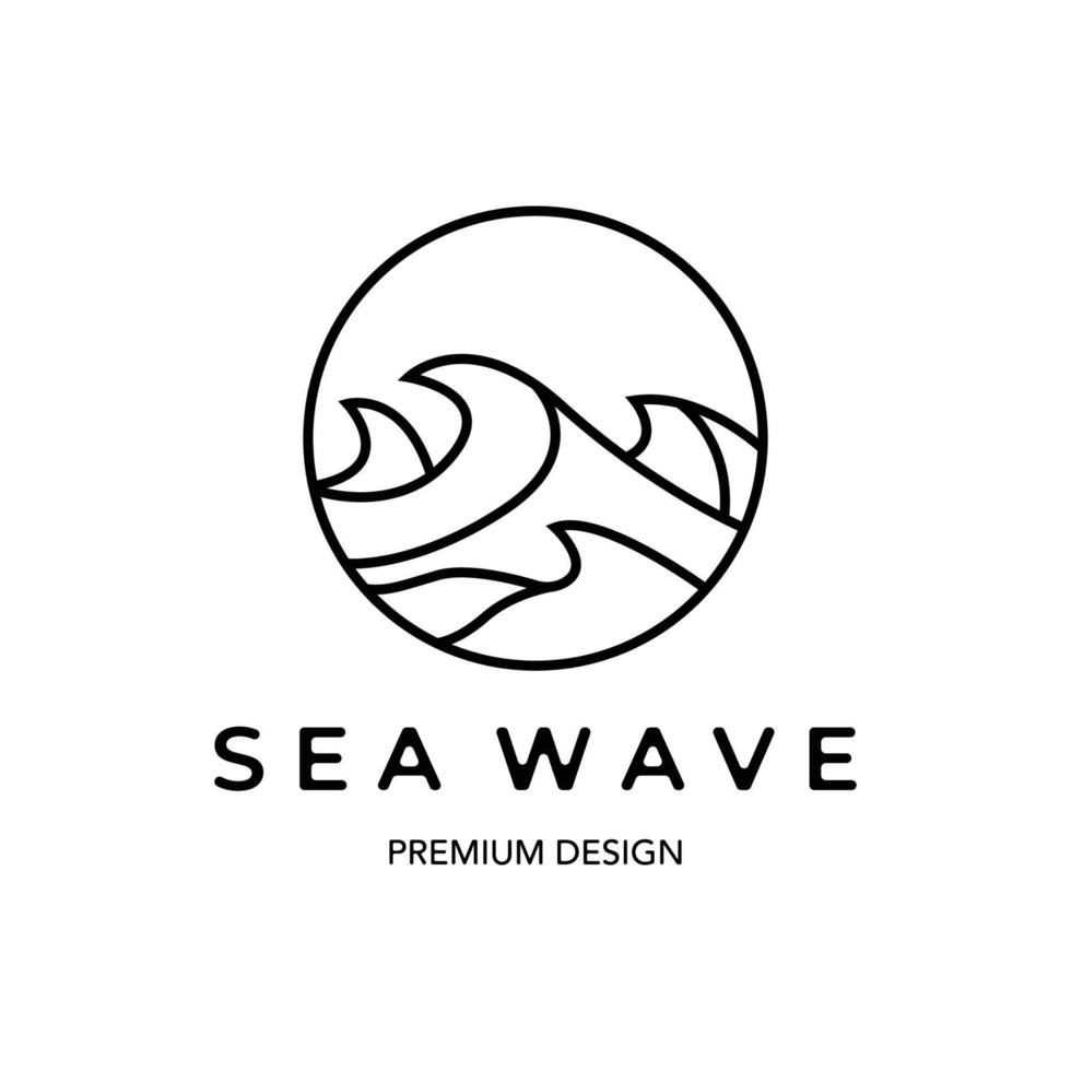 diseño de ilustración de vector de logotipo minimalista de arte de línea de onda de mar