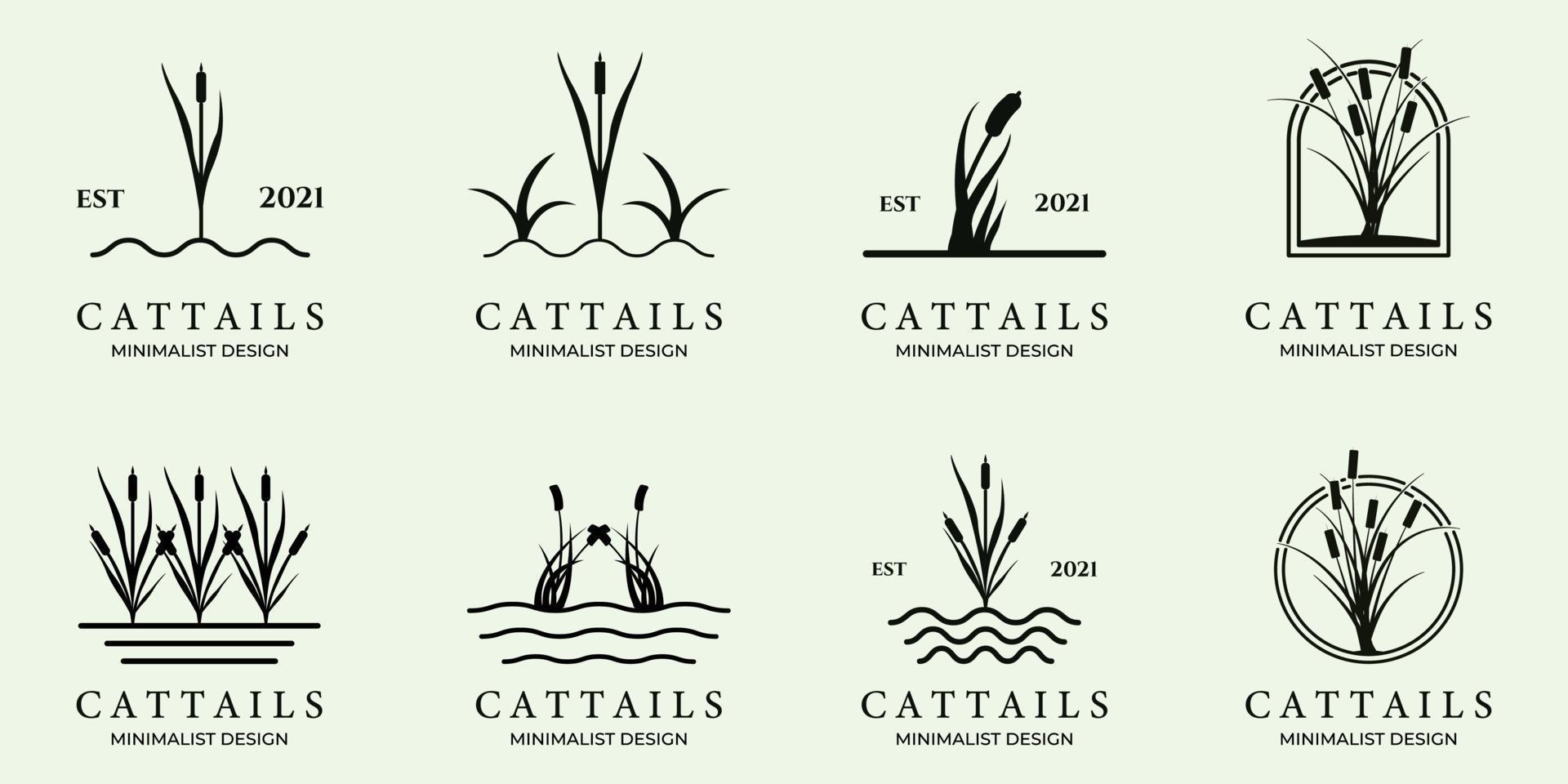 set of cattails or Cat tail line art minimalist simple vector logo icon illustration design creative