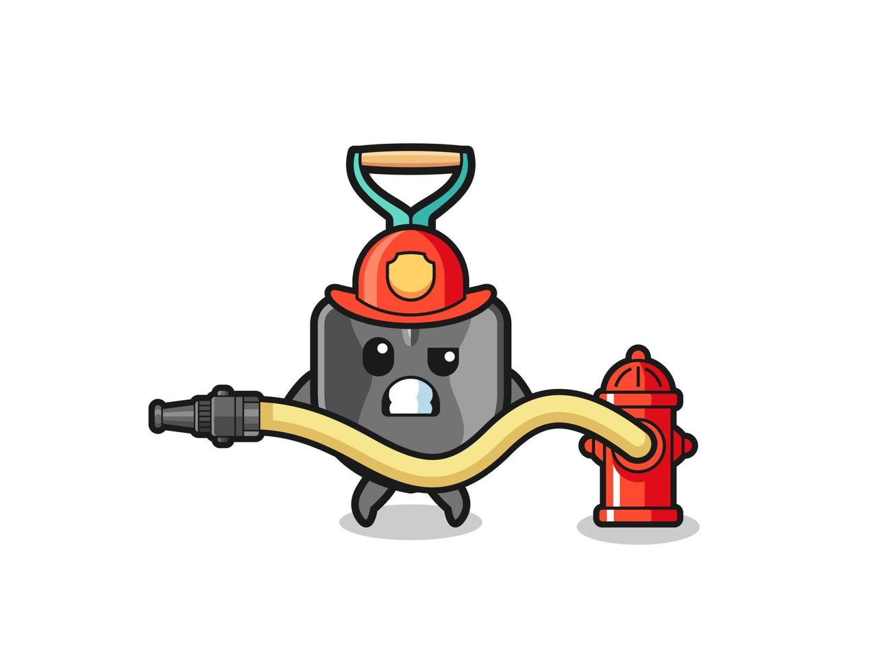 shovel cartoon as firefighter mascot with water hose vector