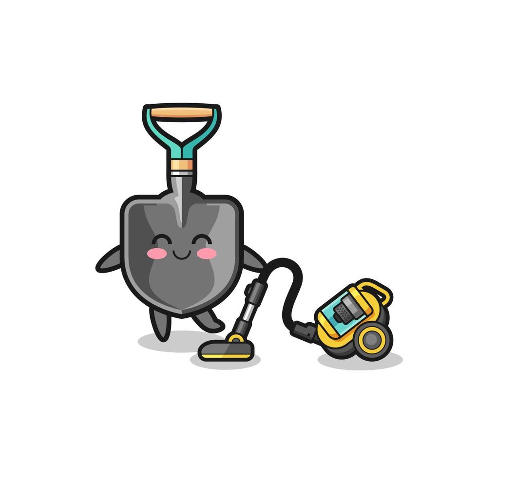 cute shovel holding vacuum cleaner illustration vector