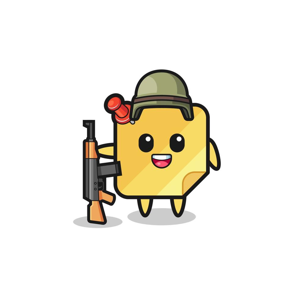cute sticky notes mascot as a soldier vector