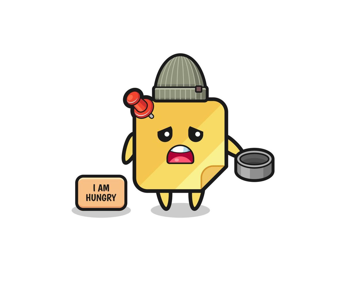 cute sticky notes beggar cartoon character vector