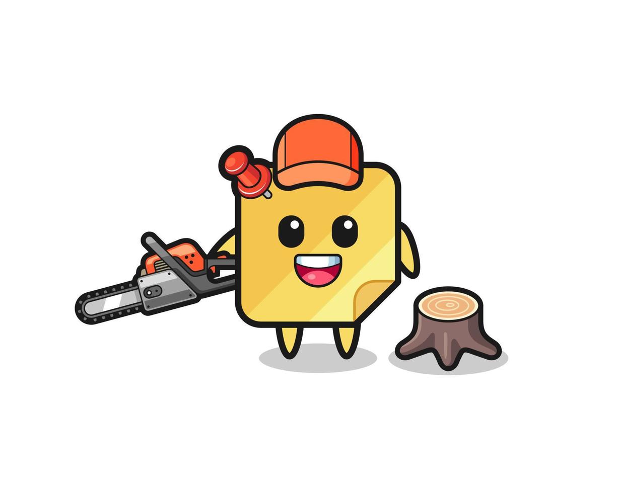 sticky notes lumberjack character holding a chainsaw vector