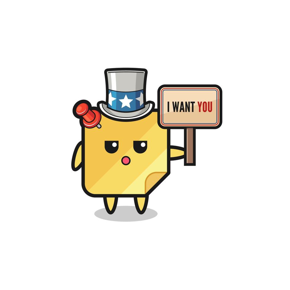 sticky notes cartoon as uncle Sam holding the banner I want you vector