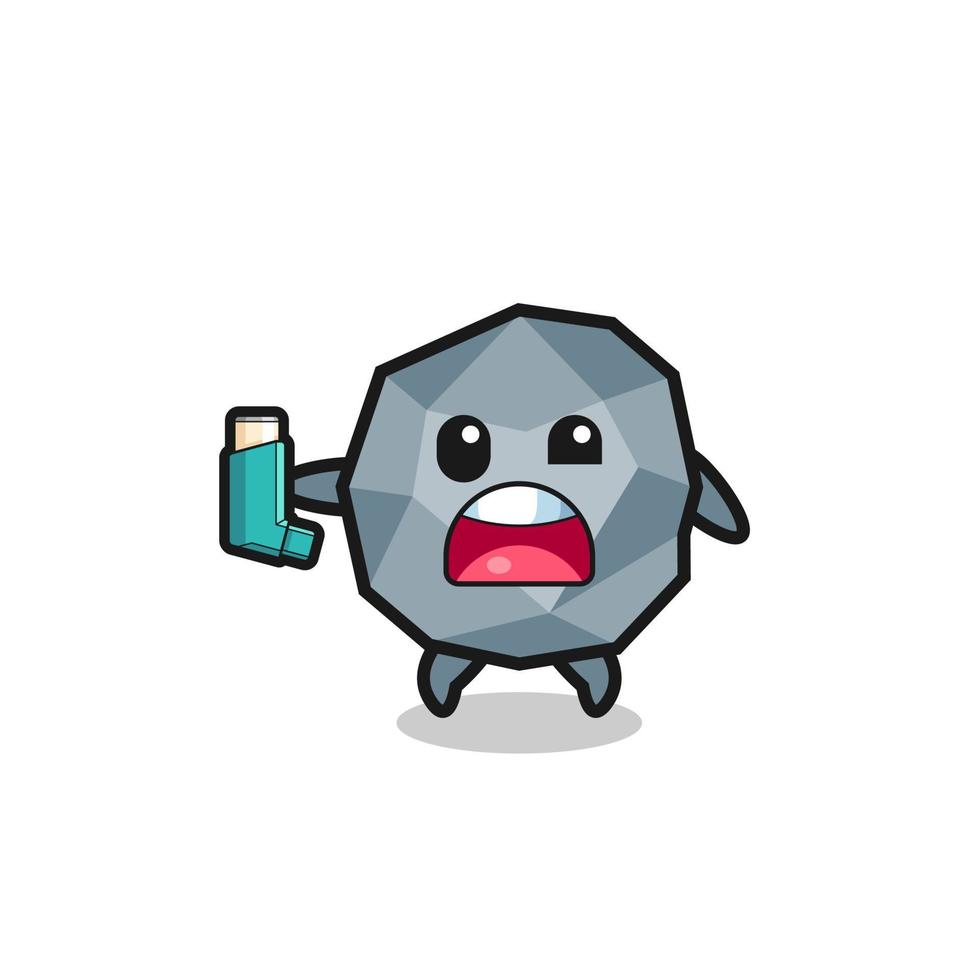 stone mascot having asthma while holding the inhaler vector