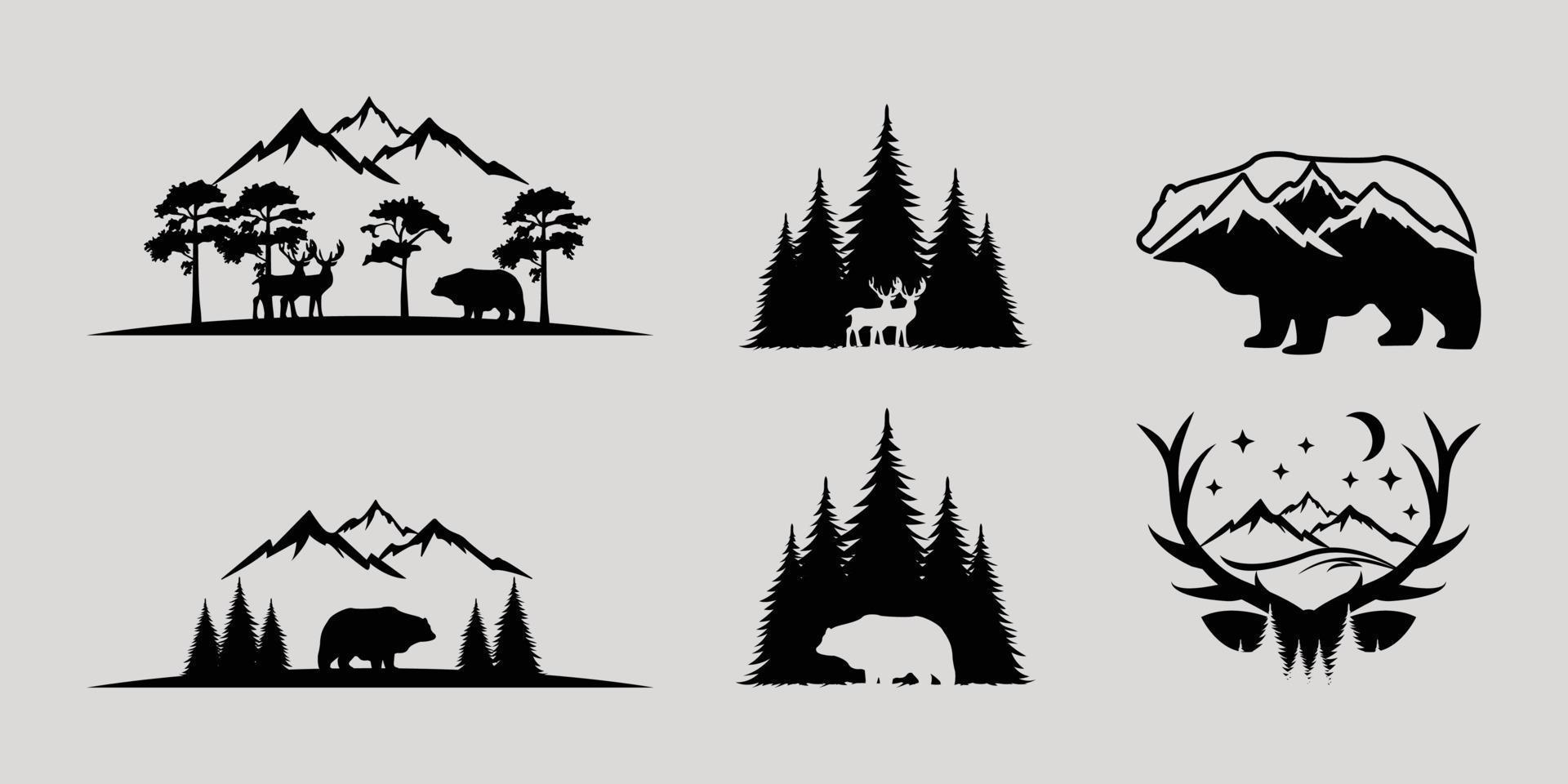 conjunto de aventura o arte vintage natural minimalista simple vector logo icono ilustración diseño creativo