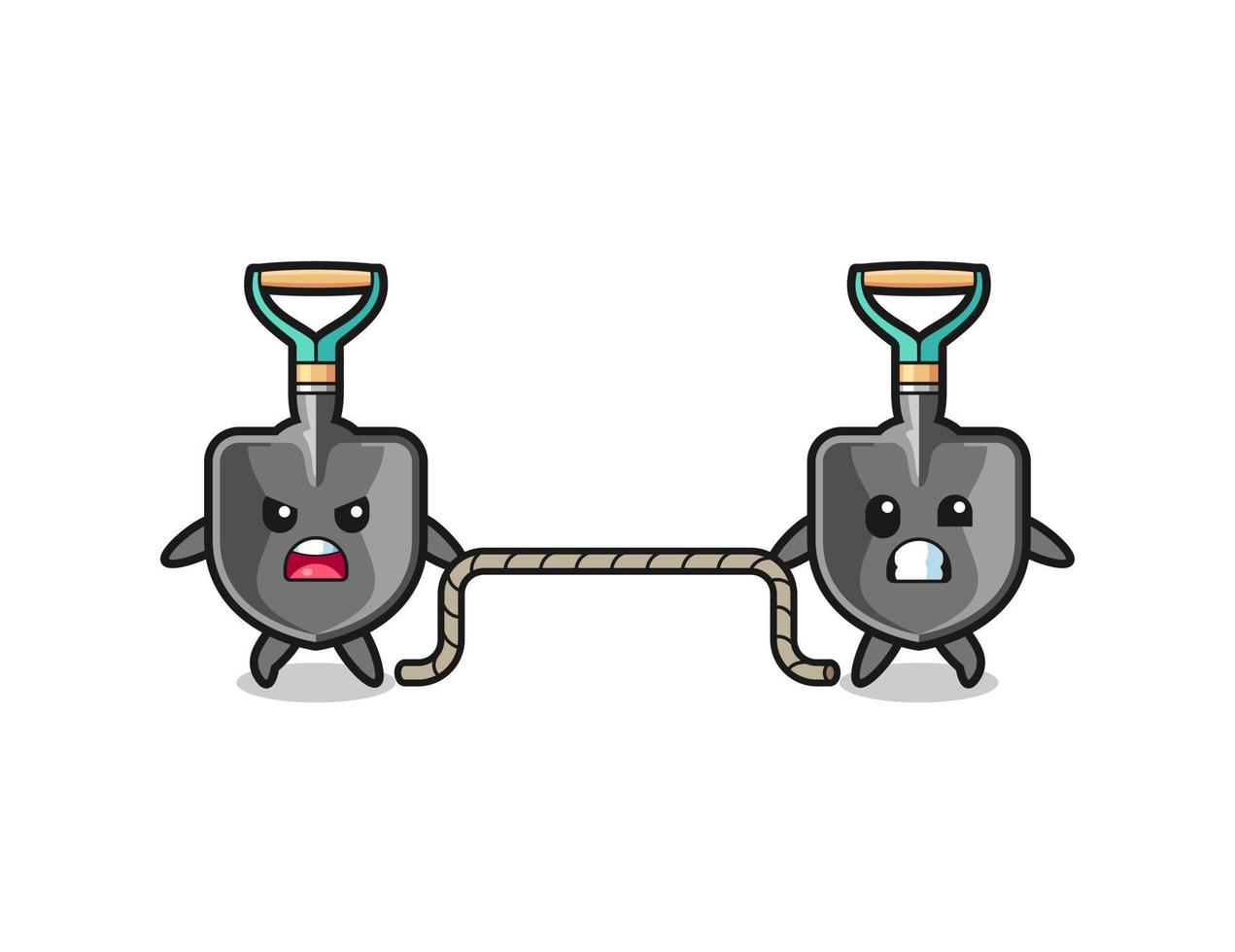 cute shovel character is playing tug of war game vector
