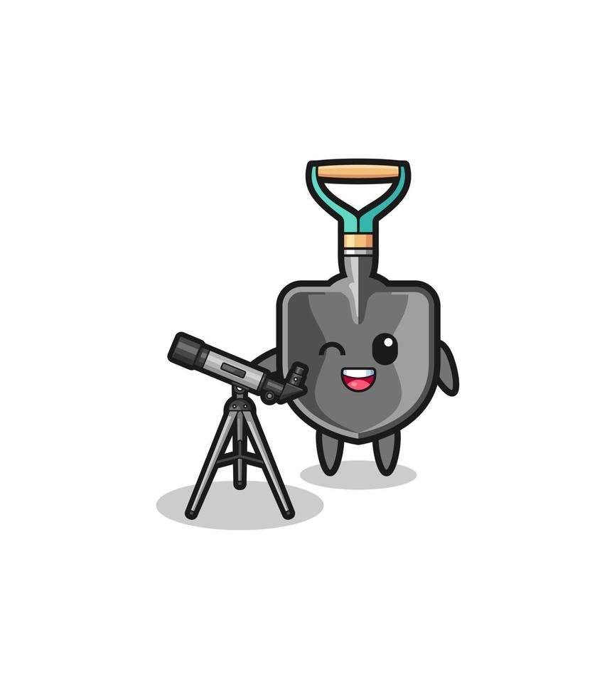 shovel astronomer mascot with a modern telescope vector