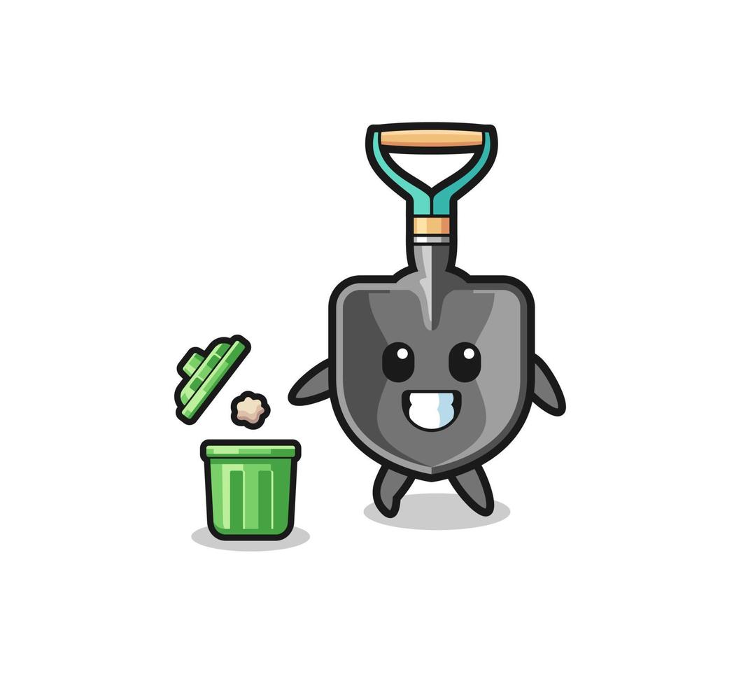 illustration of the shovel throwing garbage in the trash can vector