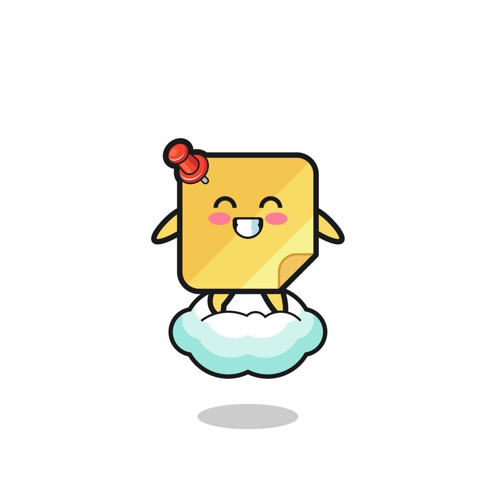 cute sticky notes illustration riding a floating cloud vector