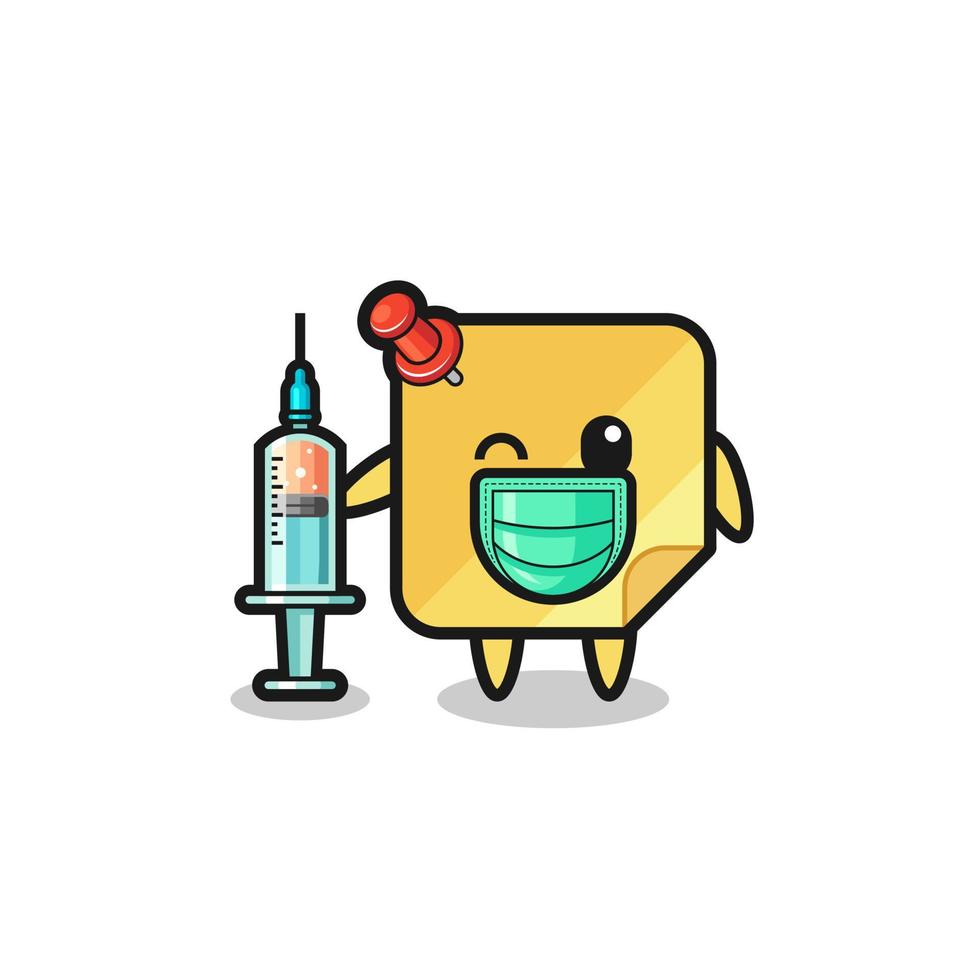 sticky notes mascot as vaccinator vector