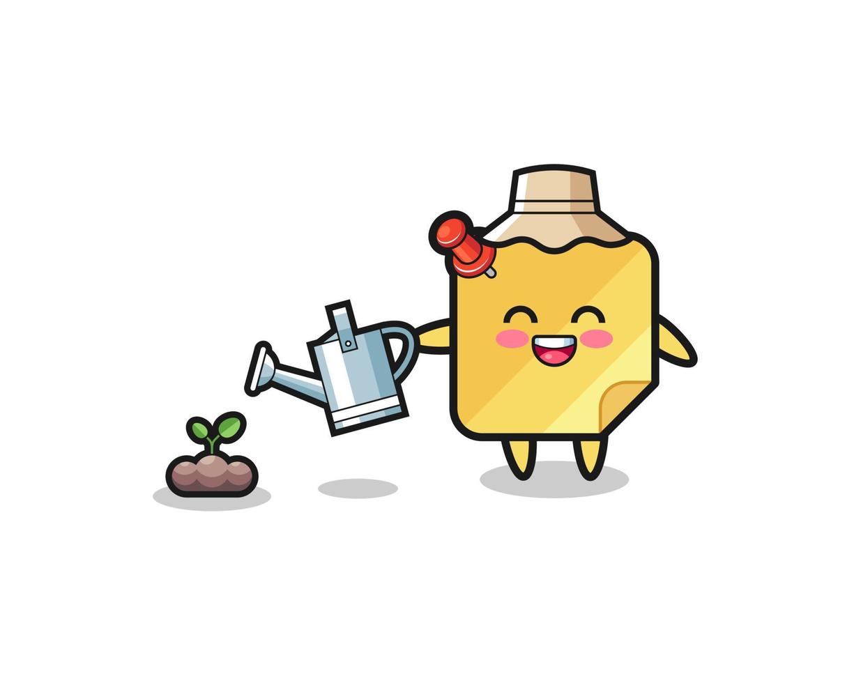 cute sticky notes is watering plant seeds vector