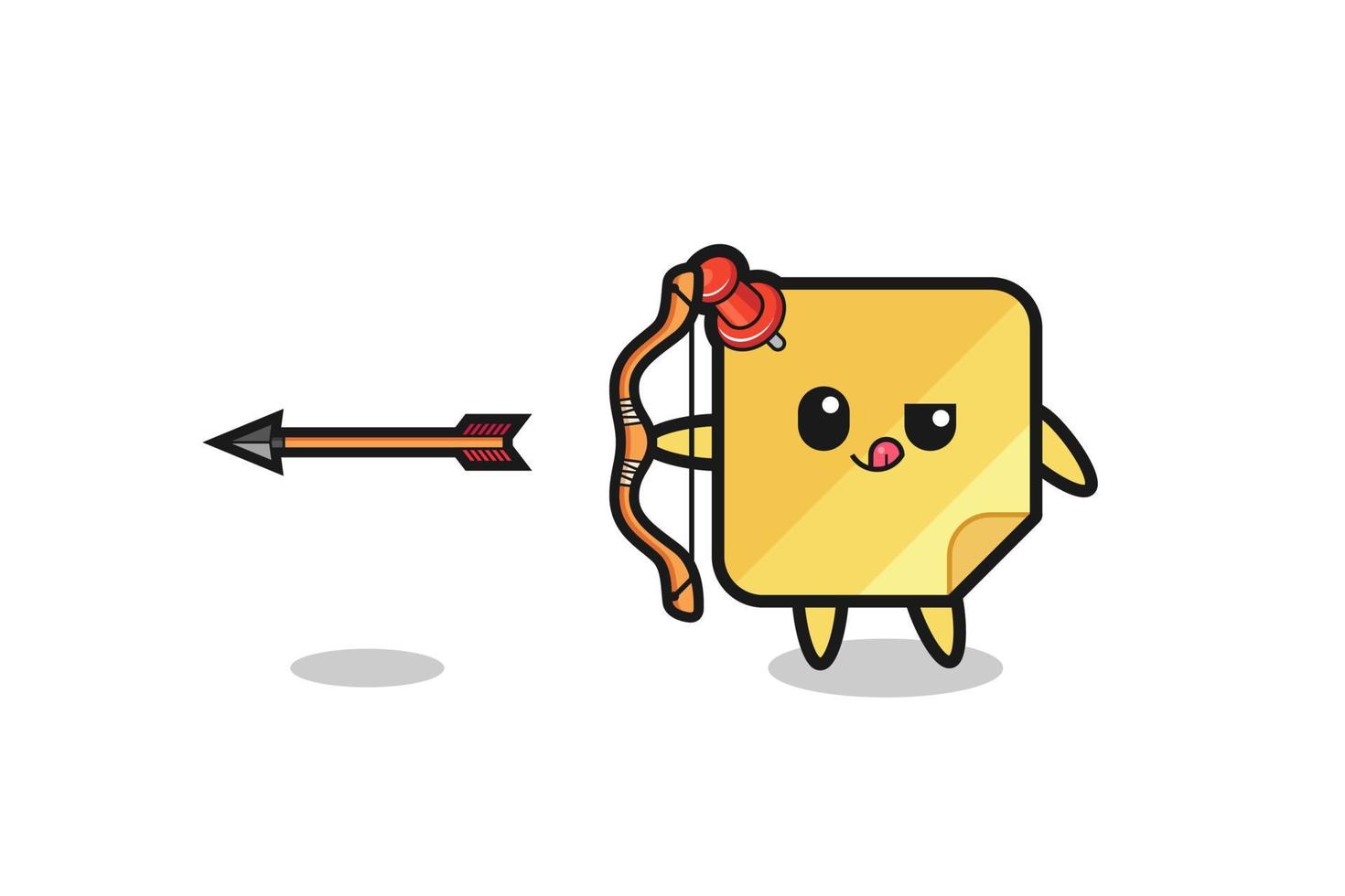 illustration of sticky notes character doing archery vector