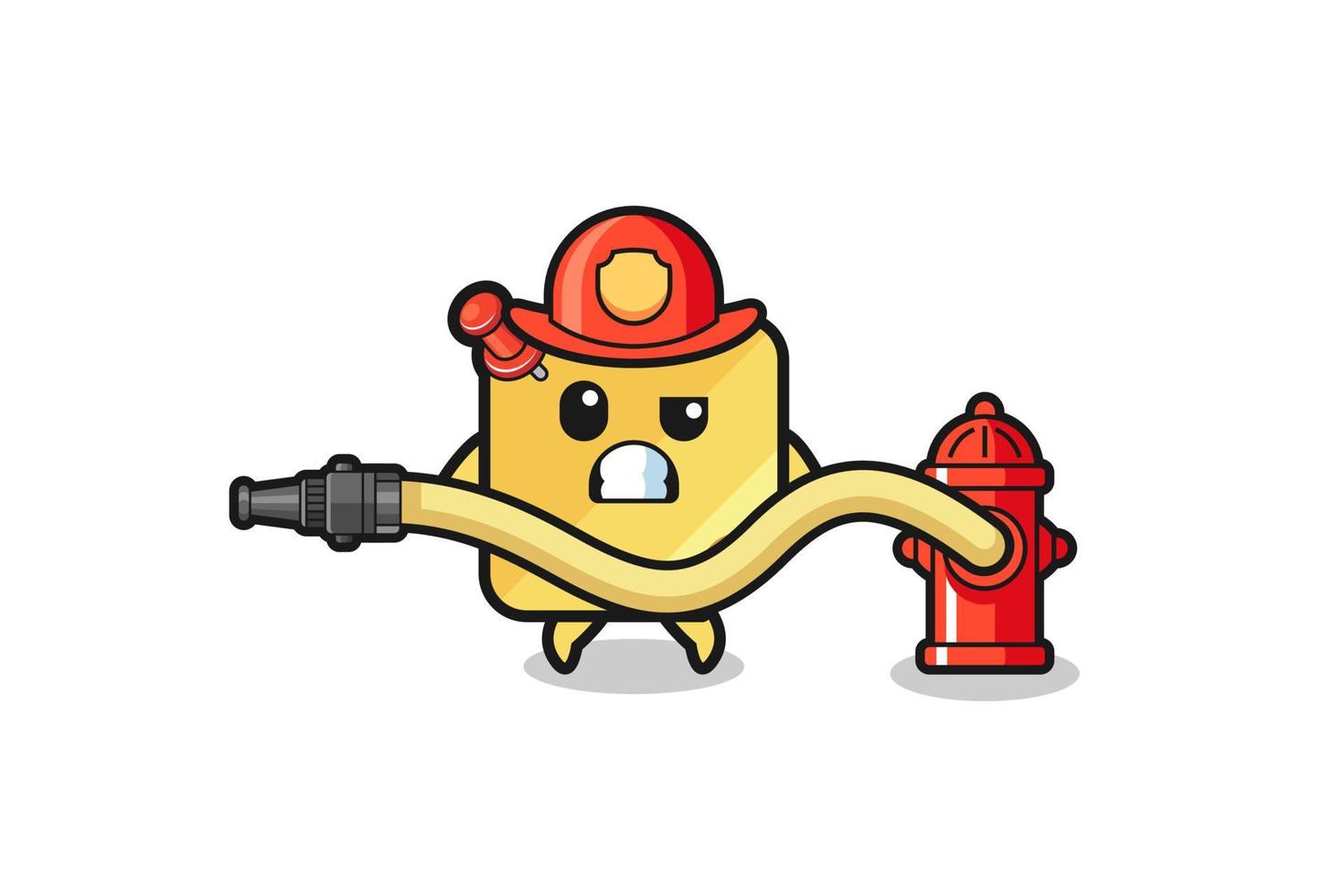 sticky notes cartoon as firefighter mascot with water hose vector