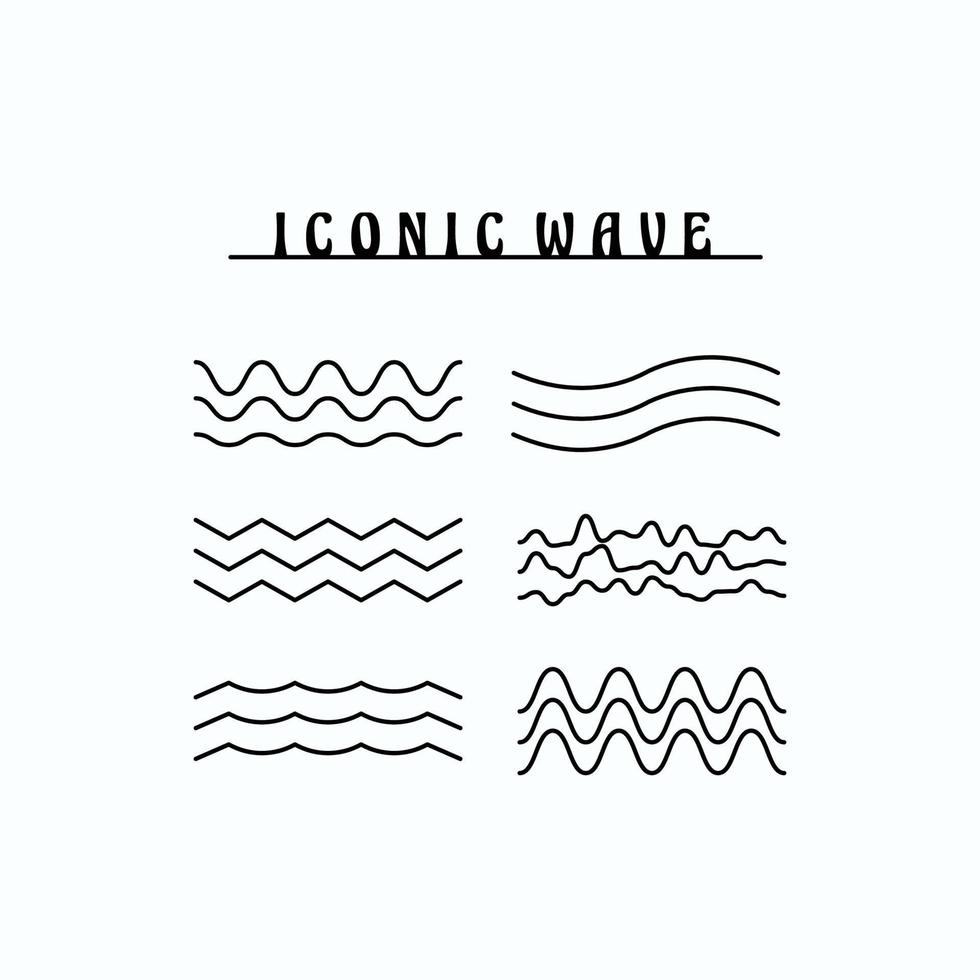 set ocean sea line art waves vector illustration flat simple icons symbols