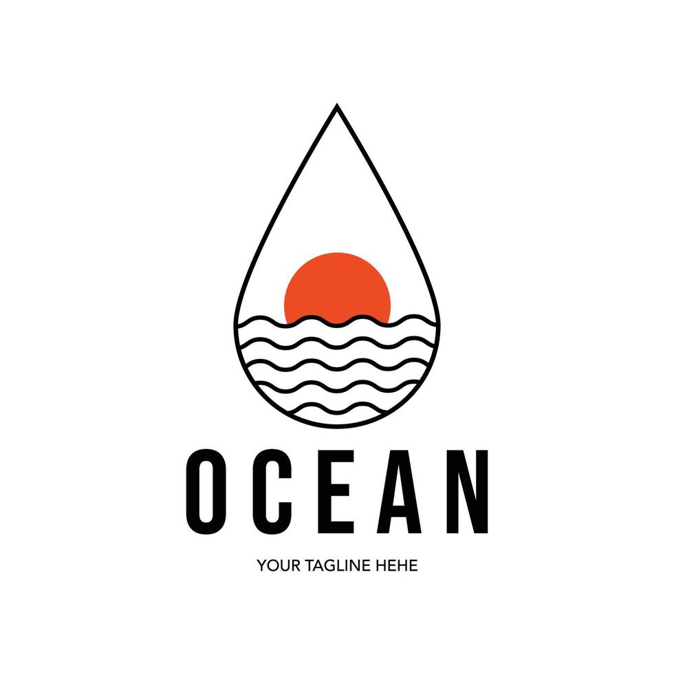 océano agua logo línea arte vector minimalista diseño ilustración