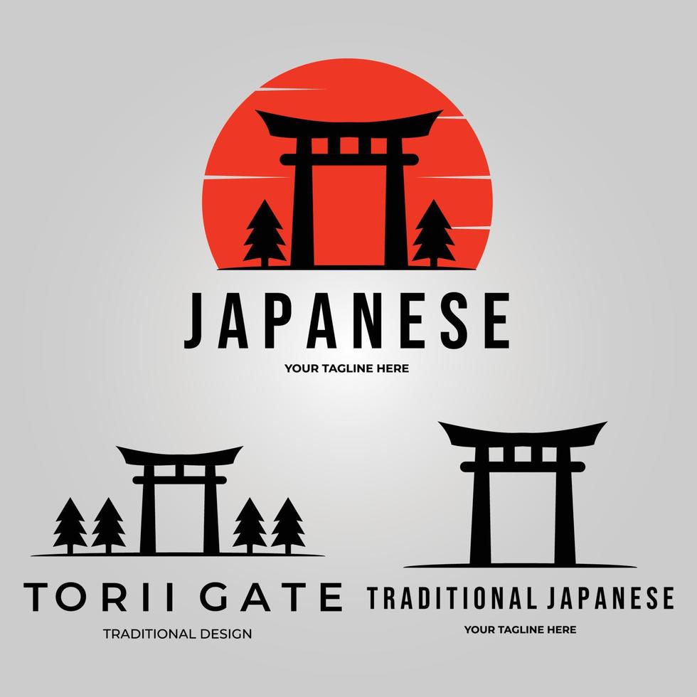 set torii gate logo icon line art minimalist illustration design creative vector