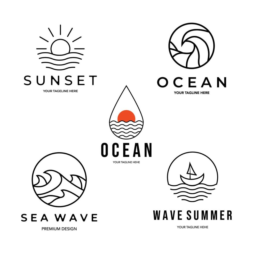 set wave ocean icon line art minimalist illustration design creative vector