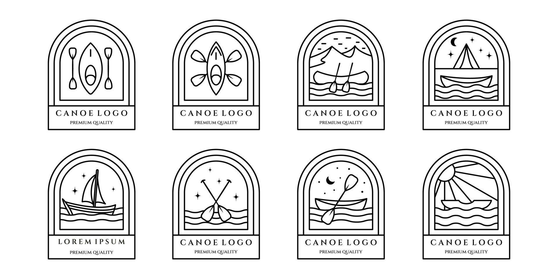 set canoe line art icon logo minimalist vector illustration design