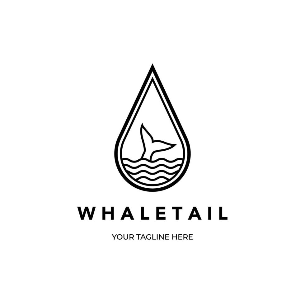 water whale tail logo icon line art minimalist vector illustration design